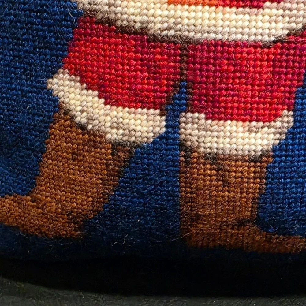 Vintage Christmas Needlepoint Throw Pillow, Little Drummer, Red Corduroy 15